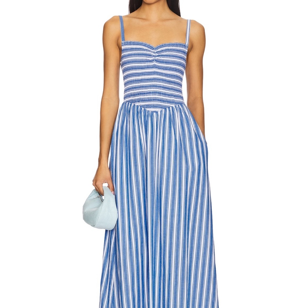 Show Me Your MuMu Blue and White Dixie Maxi Dress in Coastal Blue Stripe